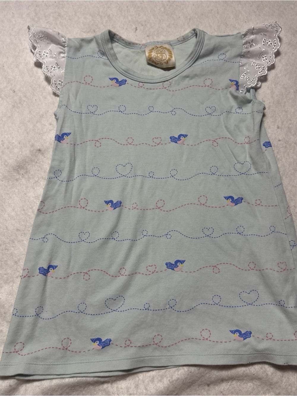 The Beaufort Bonnet Company Light Blue Flutter Sleeve Tee with Blue Bird Print